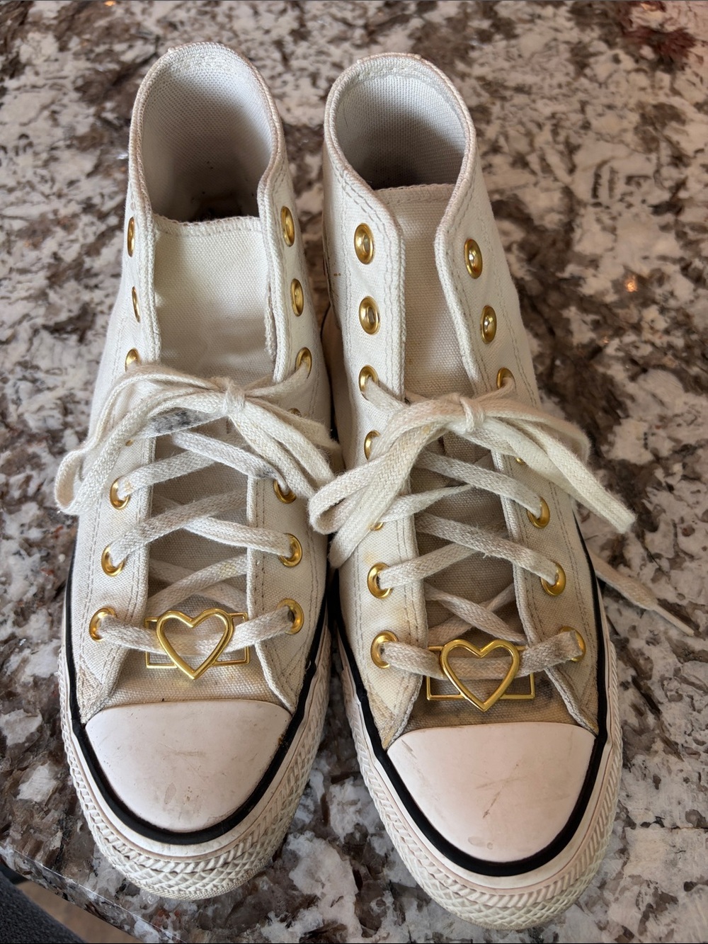 White High-Top Canvas Sneakers with Gold Heart Accent